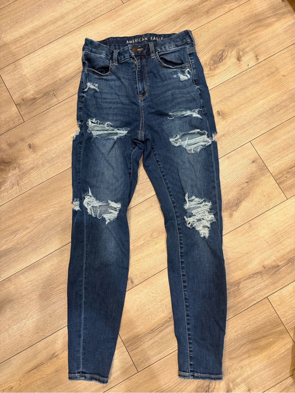 American Eagle Outfitters Dark Blue Ripped Skinny Jeans